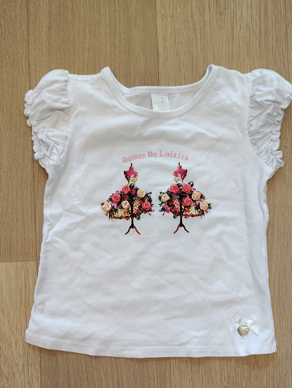Girls White Floral Dress Form Tee with Ruffled Sleeves